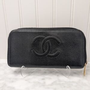 Chanel Black Caviar Leather Long Zipper Wallet